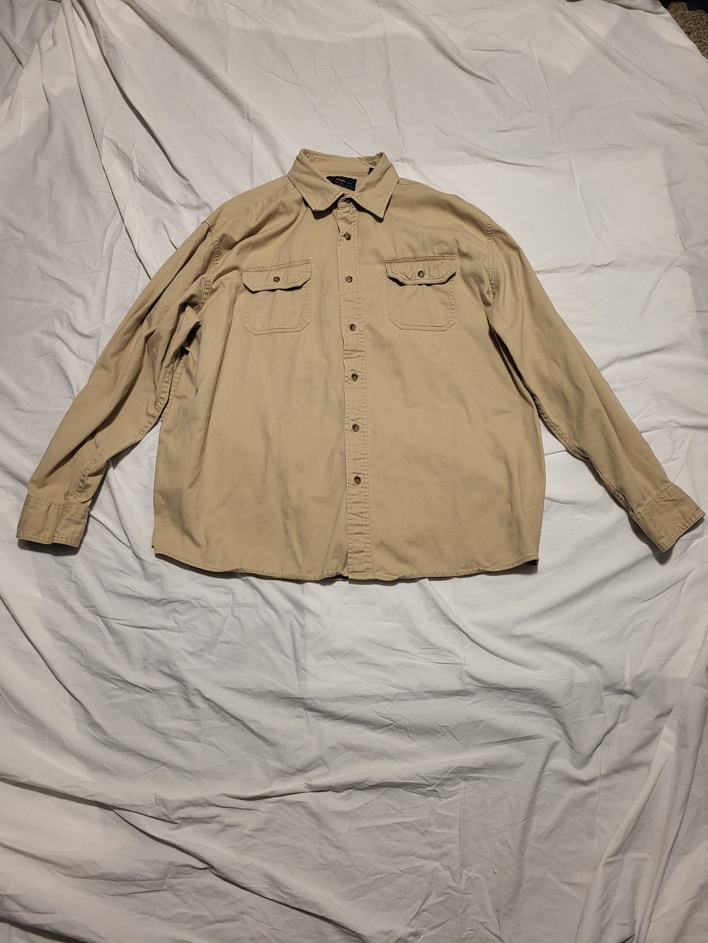Wrangler Beige Long-Sleeve Button-Down Work Shirt
